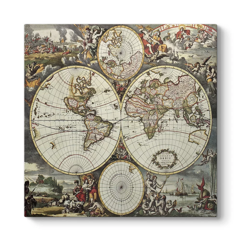 Antik (1690) Dünya Haritası Tablosu - Model 3